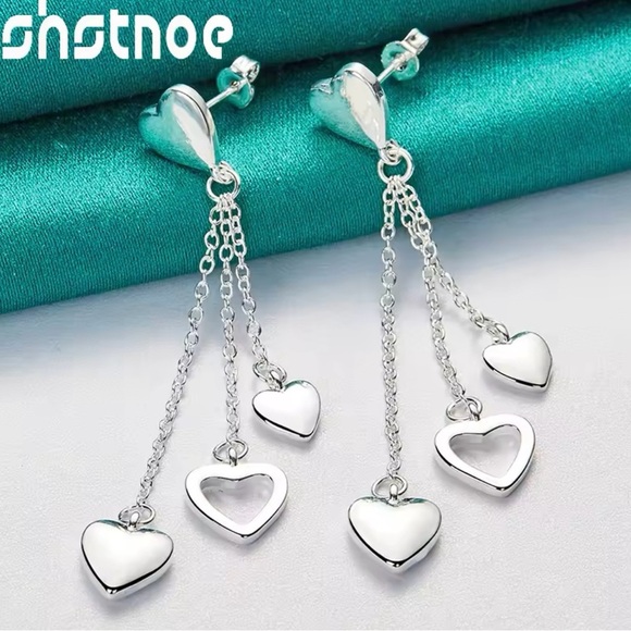 Silver plated Tassels Different Heart Drop Earrings - Picture 5 of 5